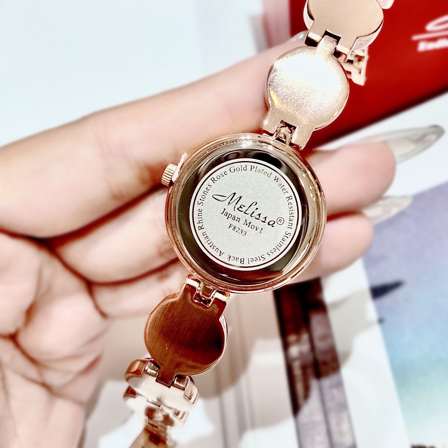 Đồng Hồ Melissa Mặt Đính Đá |Nữ Giới |Rose Gold |Lắc Tay Xanh Dương |Máy Pin (Quartz) |Size 28mm |donghogiatot.vn