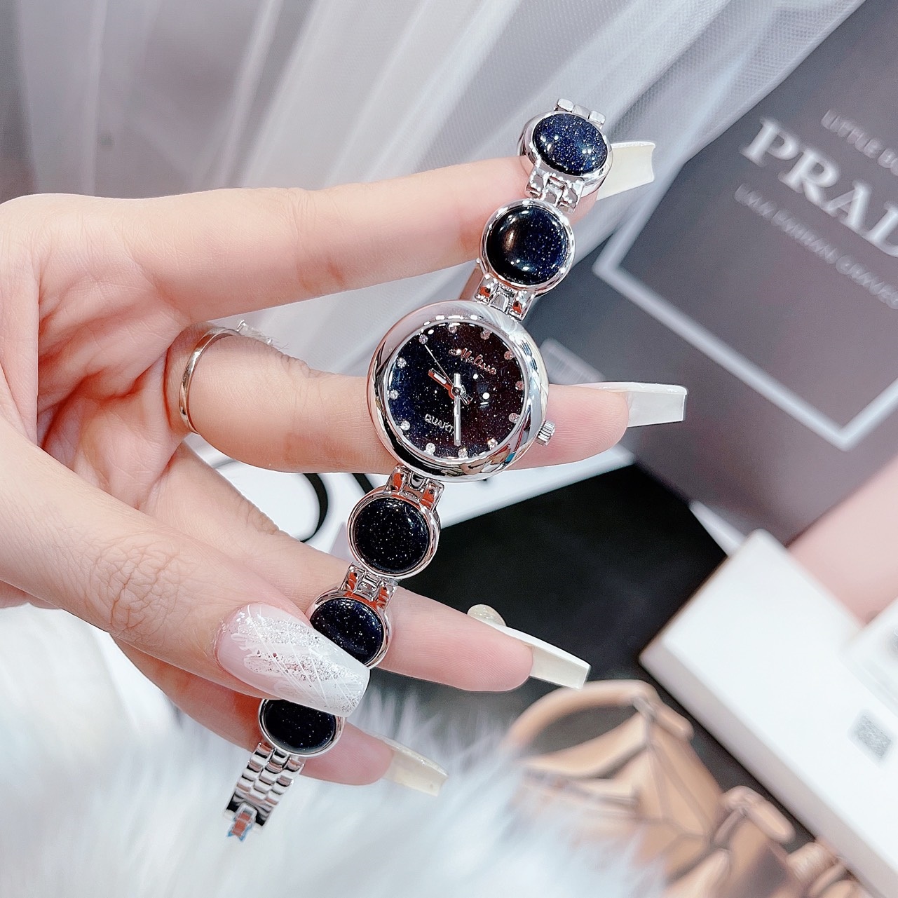 Đồng Hồ Melissa Mặt Đính Đá |Nữ Giới |Silver |Lắc Tay Xanh Dương |Máy Pin (Quartz) |Size 28mm |donghogiatot.vn