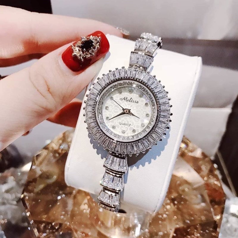 Đồng Hồ Melissa Mặt Họa Tiết |Nữ Giới |Silver |Vòng Tay Đính Đá Pha Lê |Máy Pin (Quartz) |Size 33mm |donghogiatot.vn