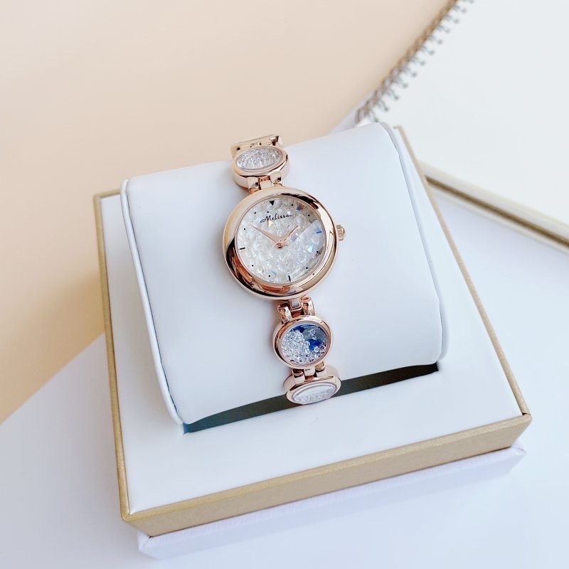 Đồng Hồ Melissa Mặt Tròn |Nữ Giới |Rose Gold |Lắc Tay Đính Đá Rơi Màu Trắng |Máy Pin (Quartz) |Size 28mm |donghogiatot.vn