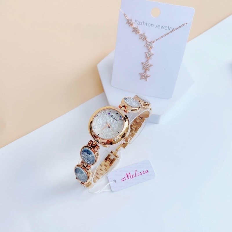 Đồng Hồ Melissa Mặt Tròn |Nữ Giới |Rose Gold |Lắc Tay Đính Đá Rơi Màu Trắng |Máy Pin (Quartz) |Size 28mm |donghogiatot.vn