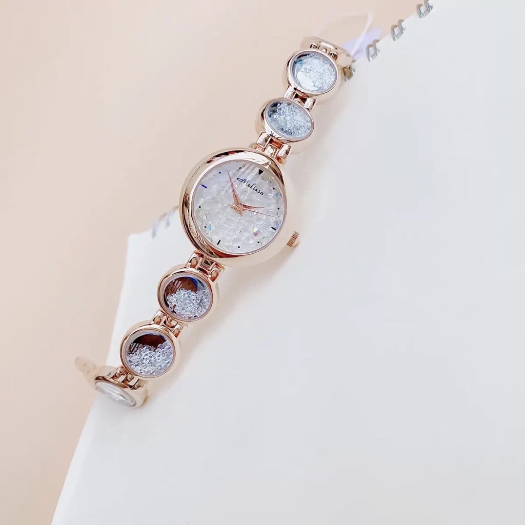 Đồng Hồ Melissa Mặt Tròn |Nữ Giới |Rose Gold |Lắc Tay Đính Đá Rơi Màu Trắng |Máy Pin (Quartz) |Size 28mm |donghogiatot.vn