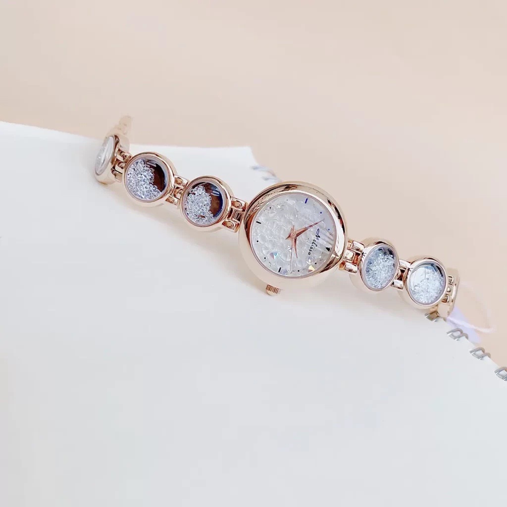 Đồng Hồ Melissa Mặt Tròn |Nữ Giới |Rose Gold |Lắc Tay Đính Đá Rơi Màu Trắng |Máy Pin (Quartz) |Size 28mm |donghogiatot.vn