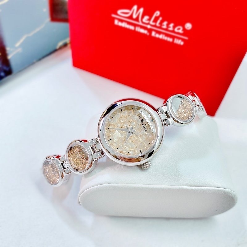 Đồng Hồ Melissa Mặt Tròn |Nữ Giới |Silver |Lắc Tay Đính Đá Rơi Màu Rose |Máy Pin (Quartz) |Size 28mm |donghogiatot.vn