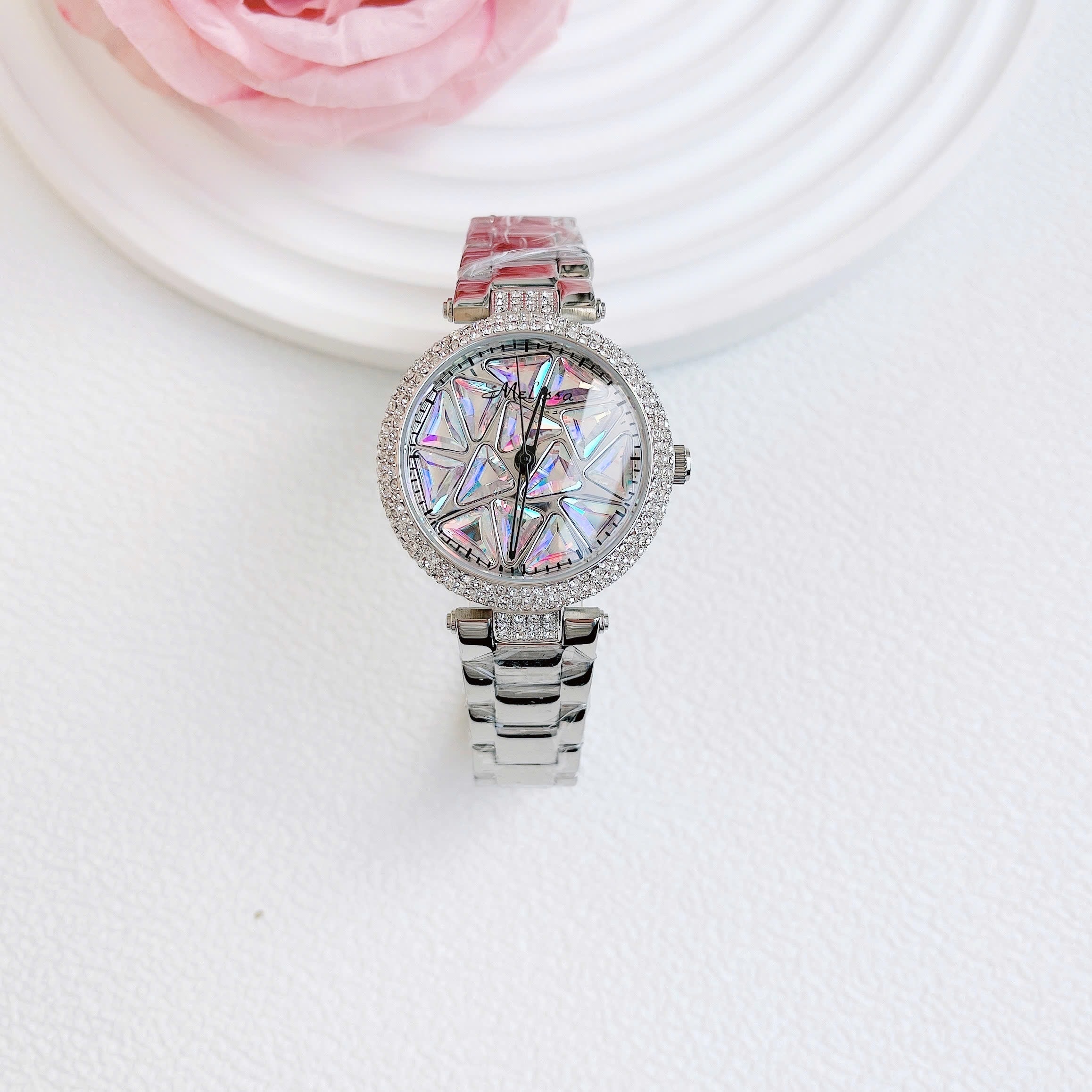 Đồng Hồ Melissa Mặt Xoay |Nữ Giới |Đính Pha Lê Màu |Dây Kim Loại |Máy Pin (Quartz) |Size 35mm |donghogiatot.vn
