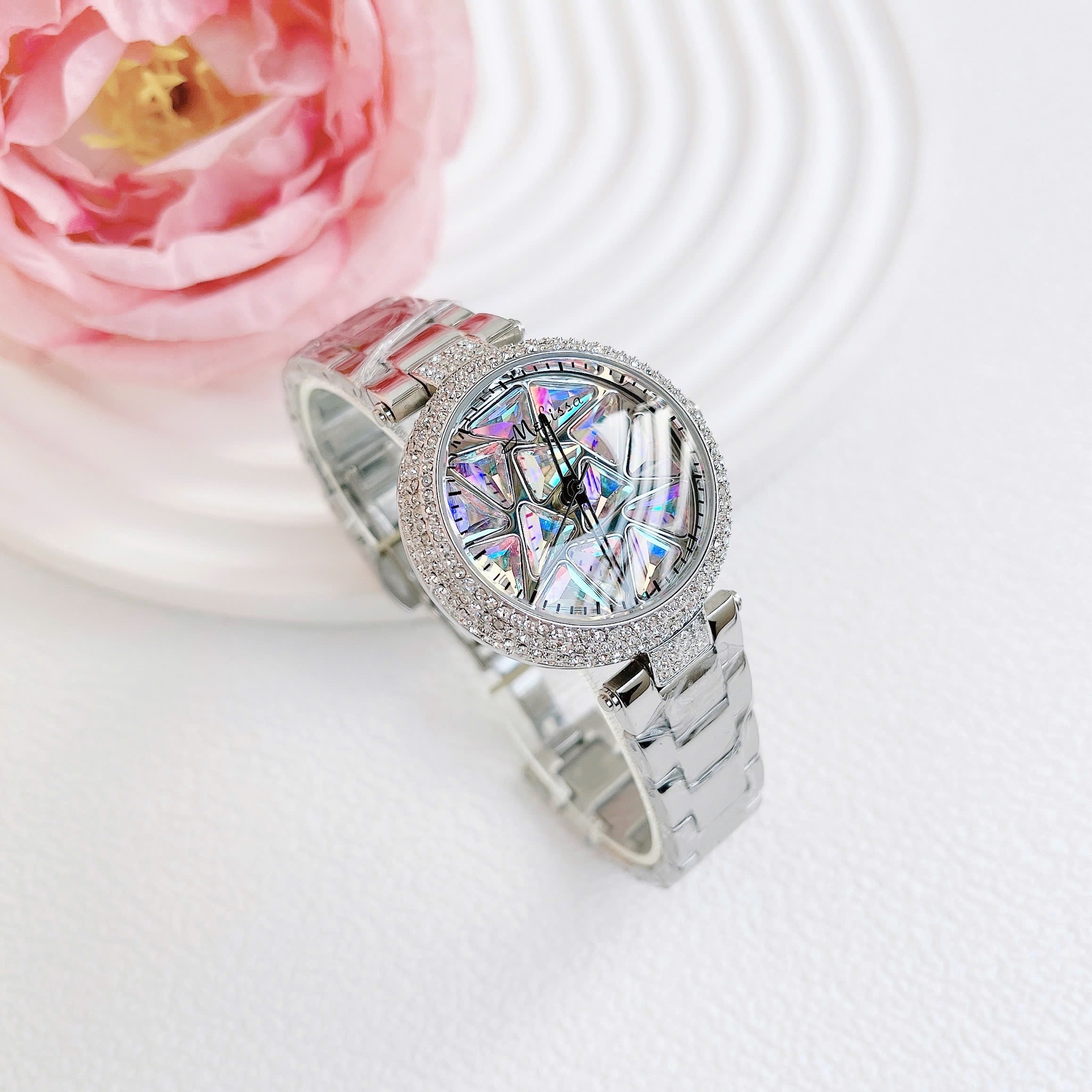 Đồng Hồ Melissa Mặt Xoay |Nữ Giới |Đính Pha Lê Màu |Dây Kim Loại |Máy Pin (Quartz) |Size 35mm |donghogiatot.vn