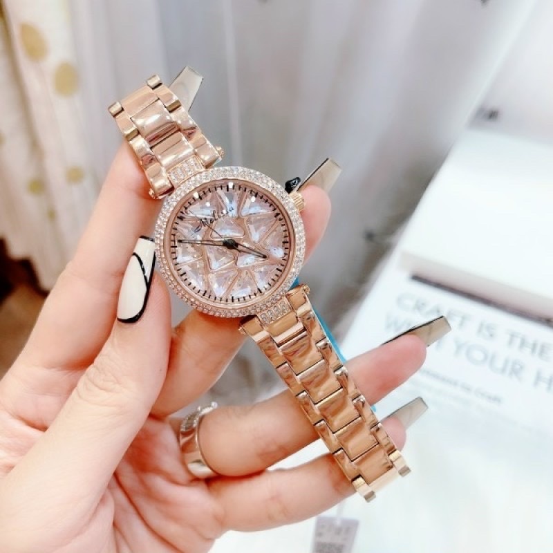 Đồng Hồ Melissa Mặt Xoay |Nữ Giới |Đính Pha Lê Trắng |Dây Kim Loại Rose Gold |Máy Pin (Quartz) |Size 35mm |donghogiatot.vn