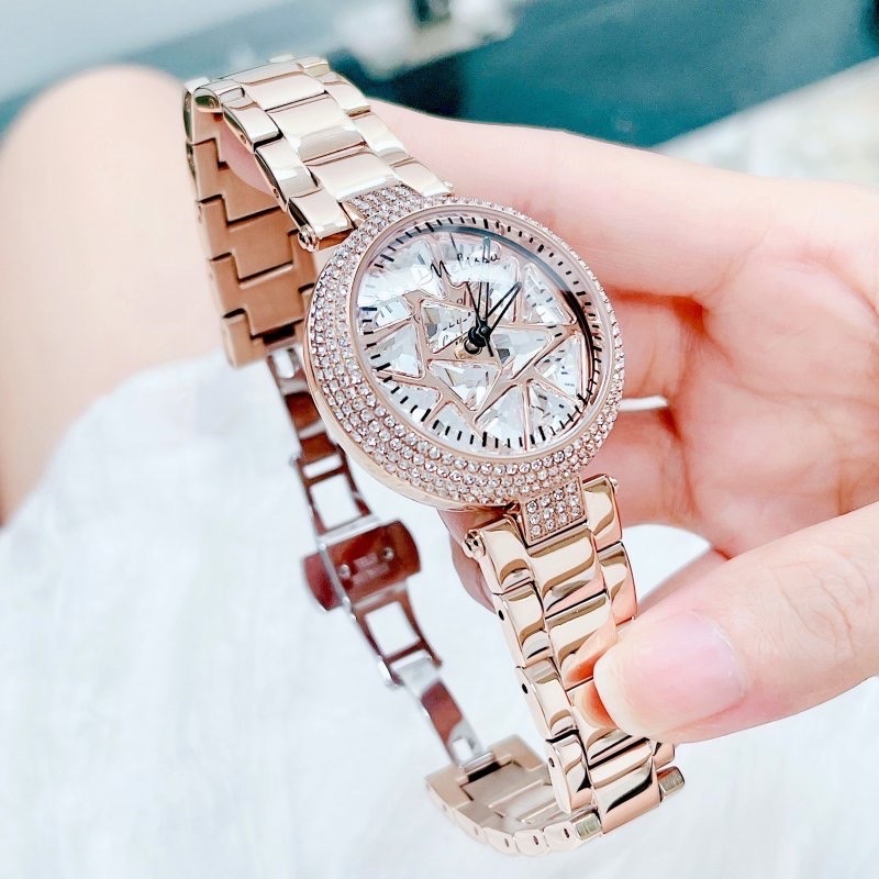 Đồng Hồ Melissa Mặt Xoay |Nữ Giới |Đính Pha Lê Trắng |Dây Kim Loại Rose Gold |Máy Pin (Quartz) |Size 35mm |donghogiatot.vn