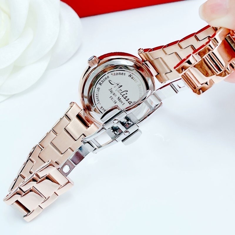 Đồng Hồ Melissa Mặt Xoay |Nữ Giới |Đính Pha Lê Trắng |Dây Kim Loại Rose Gold |Máy Pin (Quartz) |Size 35mm |donghogiatot.vn
