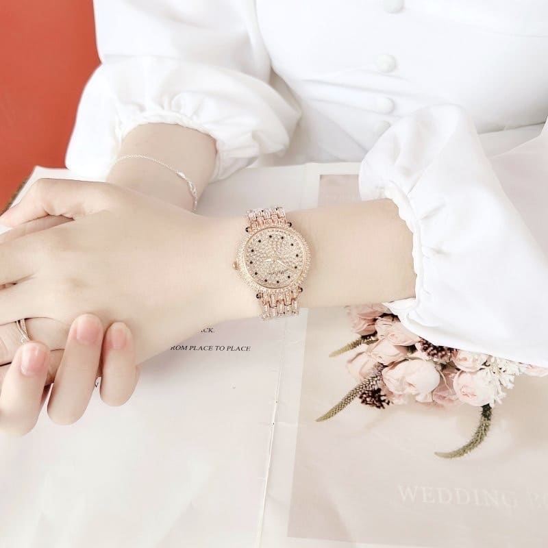 Đồng Hồ Melissa Full Đá Swarovski |Nữ Giới |Dây Kim Loại Rose Gold |Máy Pin (Quartz) |Size 36mm |donghogiatot.vn