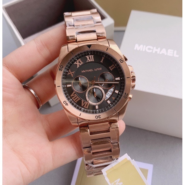 Đồng Hồ Michael Kors Brecken |Nam Giới |Mặt Đen |Dây Kim Loại Rose Gold |Máy Pin (Quartz) |Size 45mm |donghogiatot.vn