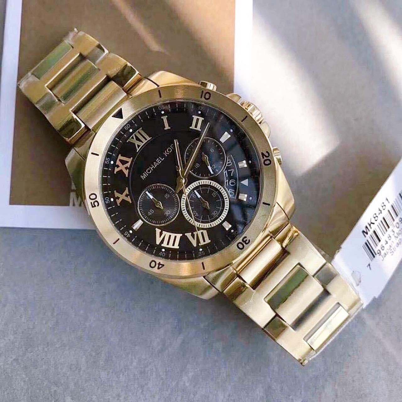 Đồng Hồ Michael Kors Brecken |Nam Giới |Mặt Đen |Dây Kim Loại Vàng Gold |Máy Pin (Quartz) |Size 45mm |donghogiatot.vn