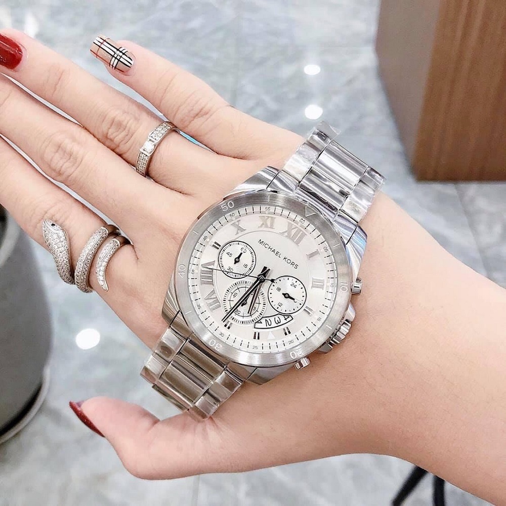 Đồng Hồ Michael Kors Brecken |Nam Giới |Mặt Trắng |Dây Kim Loại Silver |Máy Pin (Quartz) |Size 45mm |donghogiatot.vn