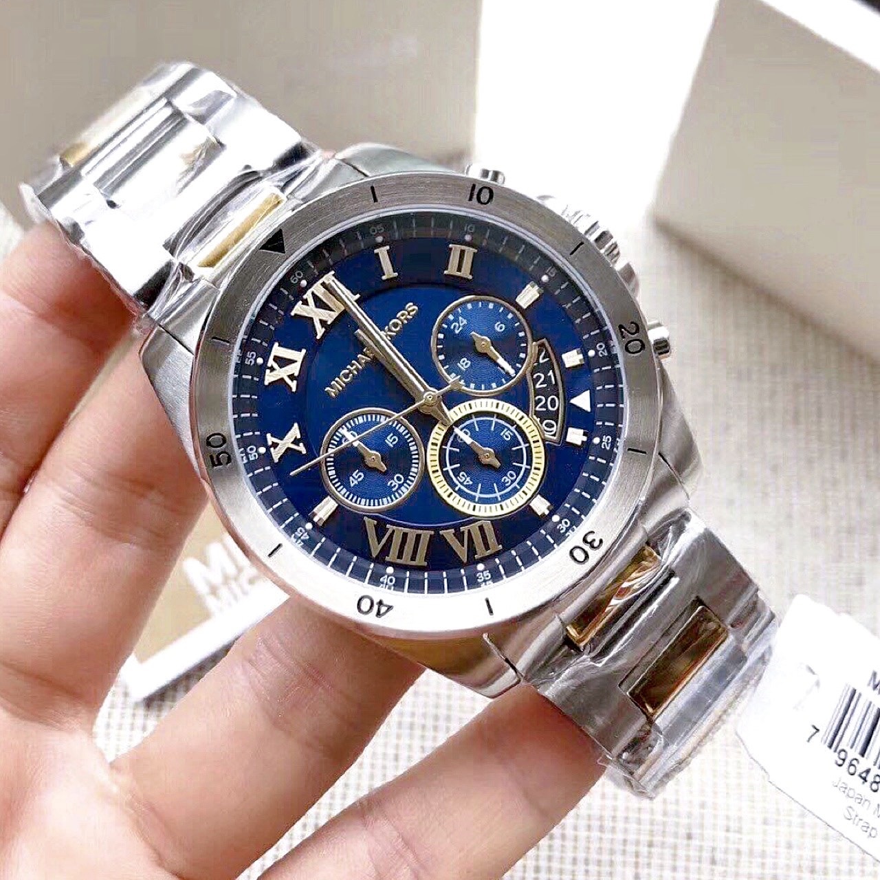 Đồng Hồ Michael Kors Brecken |Nam Giới |Mặt Xanh Dương |Dây Kim Loại Silver |Máy Pin (Quartz) |Size 45mm |donghogiatot.vn