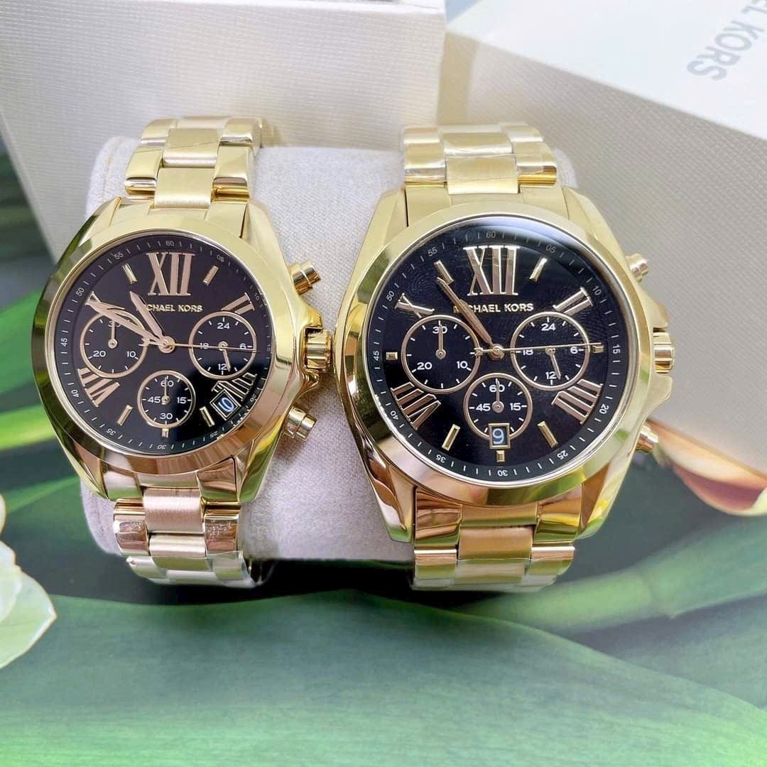 Đồng Hồ Michael Kors Bradshaw |Cặp Đôi |Mặt Đen |Dây Kim Loại Vàng Gold |Máy Pin (Quartz) |Size 42x36mm |donghogiatot.vn