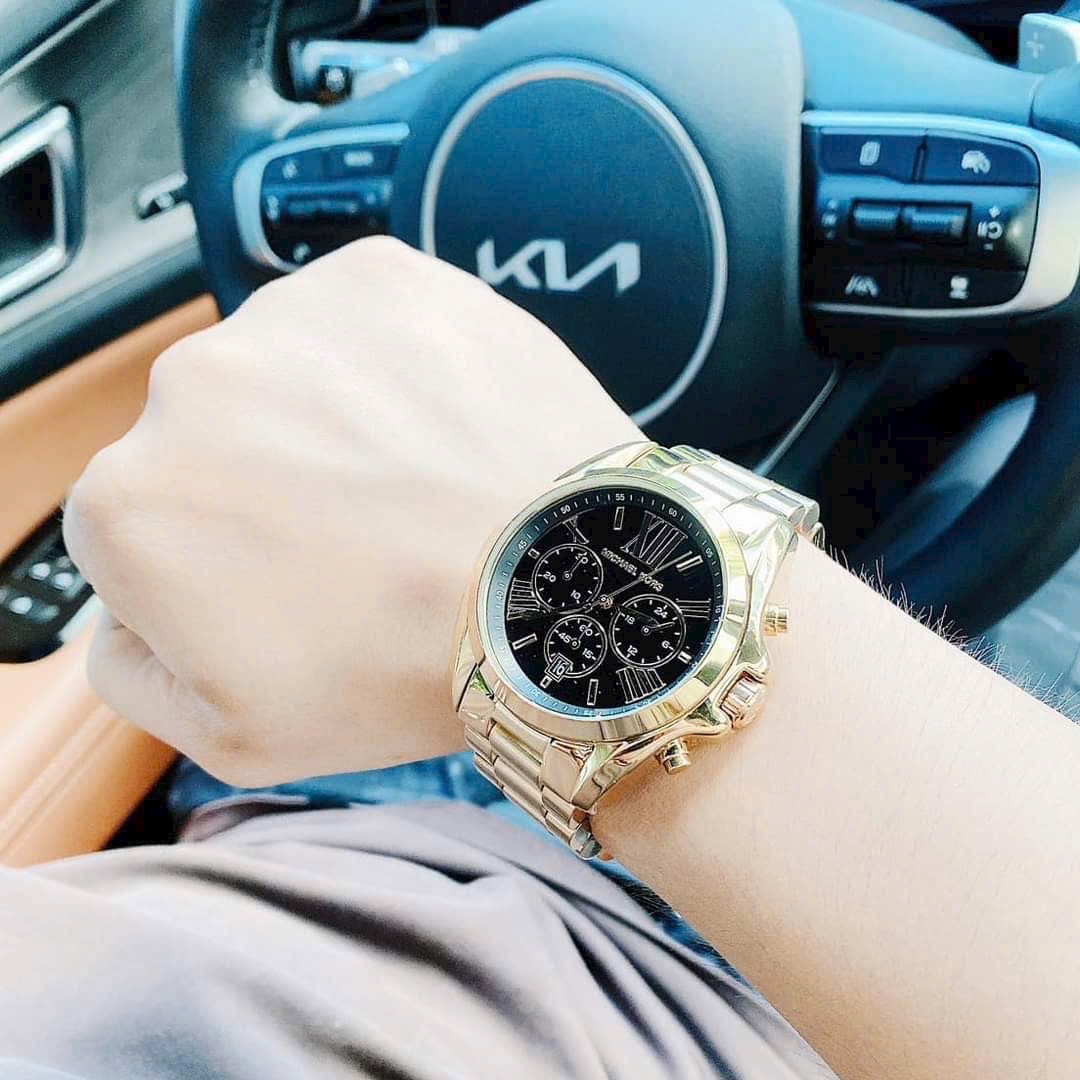 Đồng Hồ Michael Kors Bradshaw |Cặp Đôi |Mặt Đen |Dây Kim Loại Vàng Gold |Máy Pin (Quartz) |Size 42x36mm |donghogiatot.vn