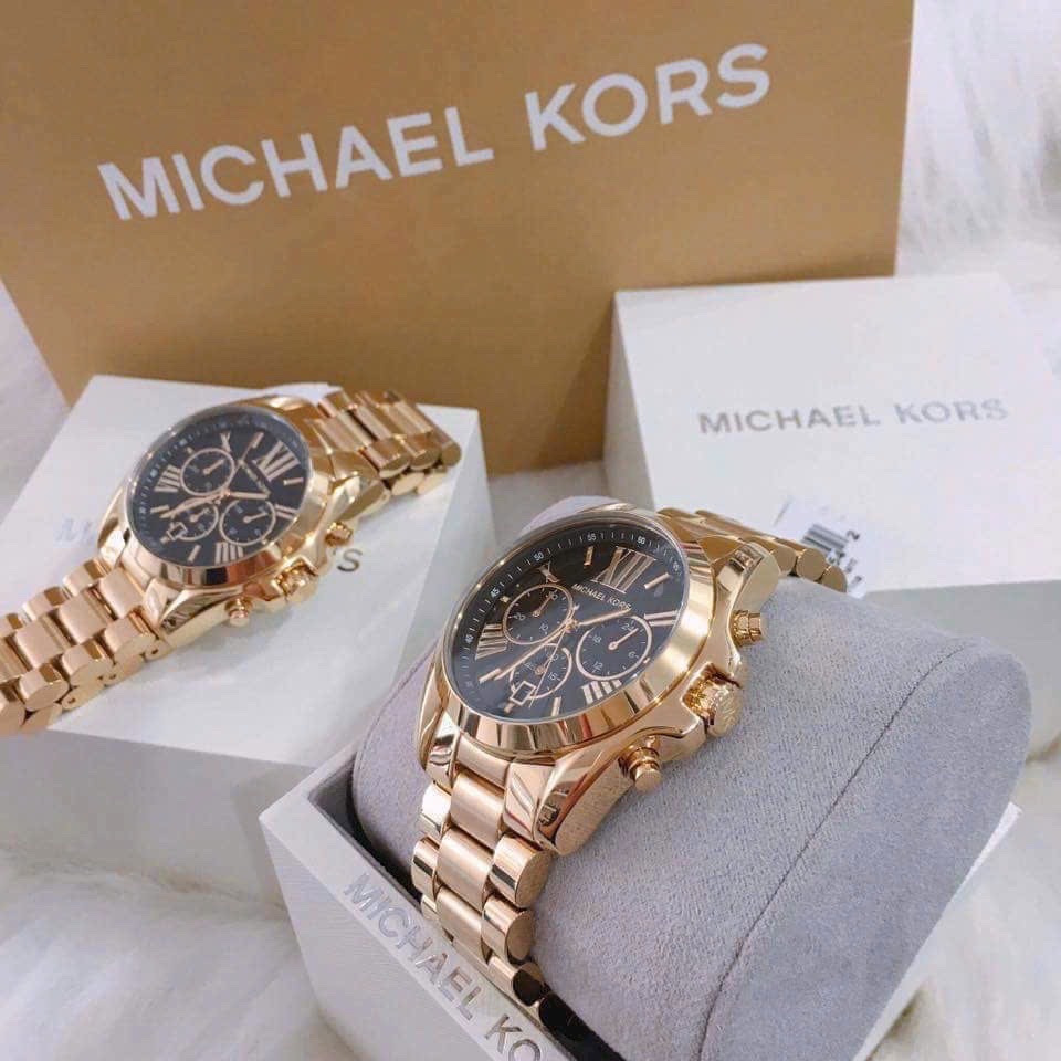 Đồng Hồ Michael Kors Bradshaw |Cặp Đôi |Mặt Đen |Dây Kim Loại Vàng Gold |Máy Pin (Quartz) |Size 42x36mm |donghogiatot.vn