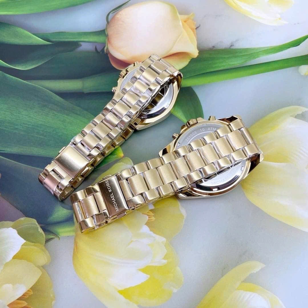 Đồng Hồ Michael Kors Bradshaw |Cặp Đôi |Mặt Đen |Dây Kim Loại Vàng Gold |Máy Pin (Quartz) |Size 42x36mm |donghogiatot.vn