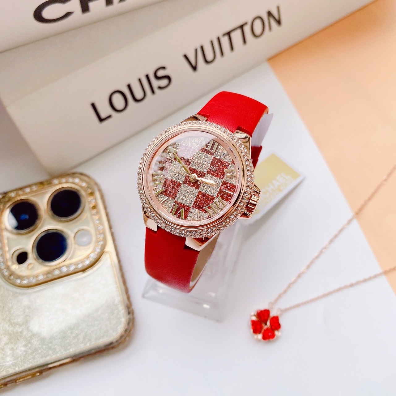 Đồng Hồ Michael Kors Camille Limited |Nữ Giới |Rose Gold |Dây Da Đỏ |Máy Pin (Quartz) |Size 33mm |donghogiatot.vn