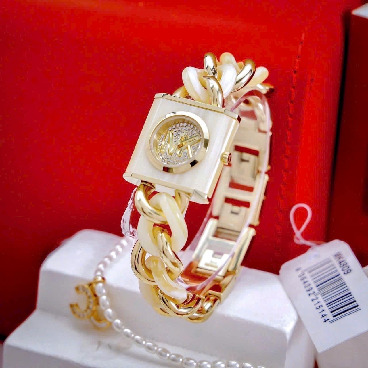 Đồng Hồ Michael Kors Chain Lock |Nữ Giới |Mặt Vuông |Dây Mắt Xích Mix Acetate Trắng |Máy Pin (Quartz) |Size 25mm |donghogiatot.vn