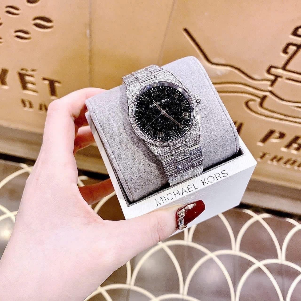 Đồng Hồ Michael Kors Channing |Unisex |Mặt Đen |Kim Tuyến |Dây Kim Loại Đính Đá |Máy Pin (Quartz) |Size 38mm |donghogiatot.vn