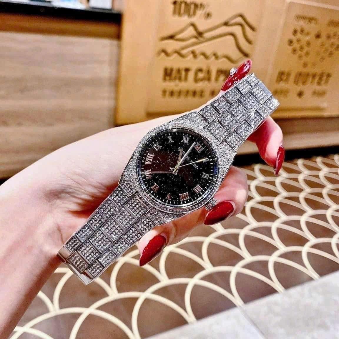 Đồng Hồ Michael Kors Channing |Unisex |Mặt Đen |Kim Tuyến |Dây Kim Loại Đính Đá |Máy Pin (Quartz) |Size 38mm |donghogiatot.vn