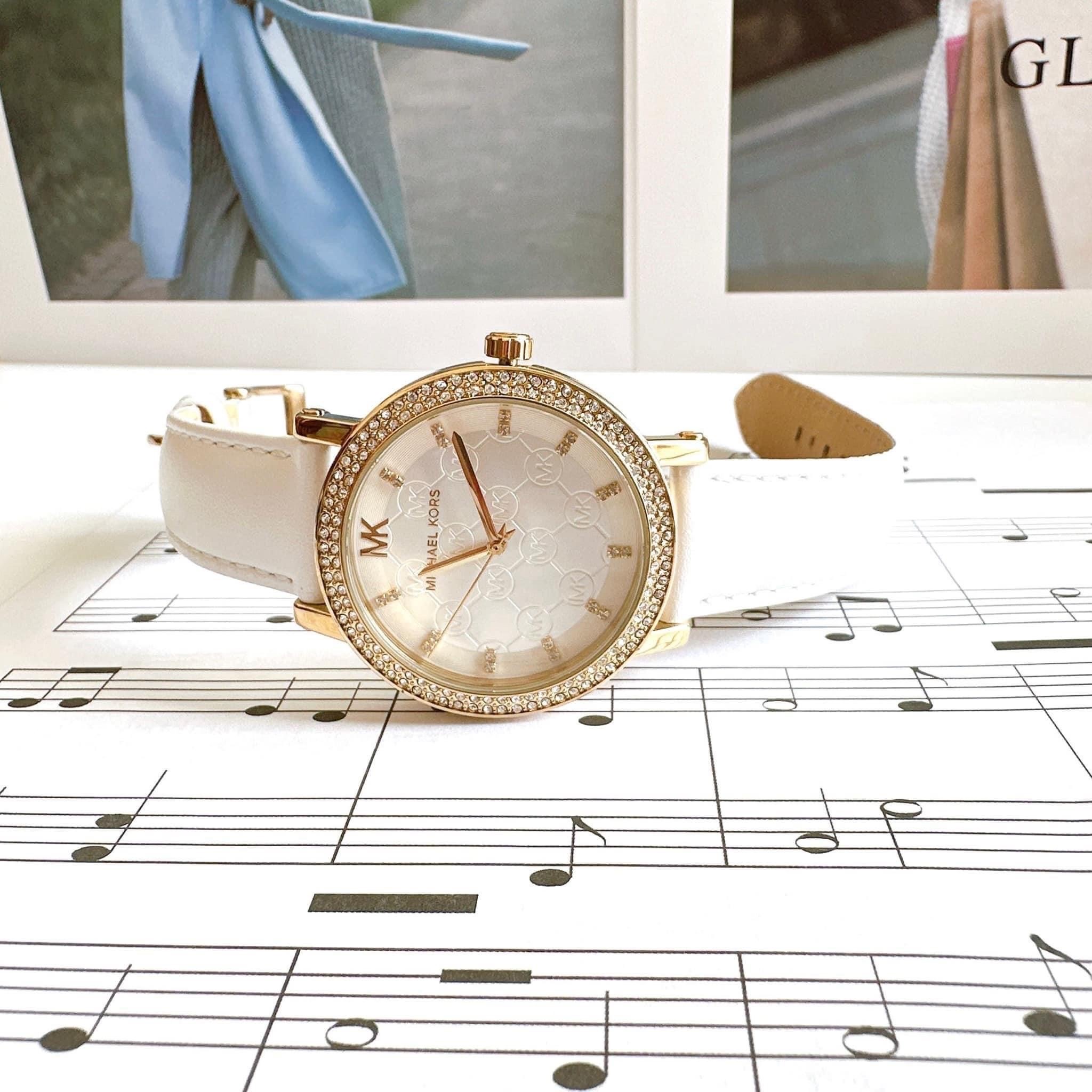 Đồng Hồ Michael Kors Corey |Nữ Giới |Đính Đá |Dây Da Trắng |Máy Pin (Quartz) |Size 36mm |donghogiatot.vn
