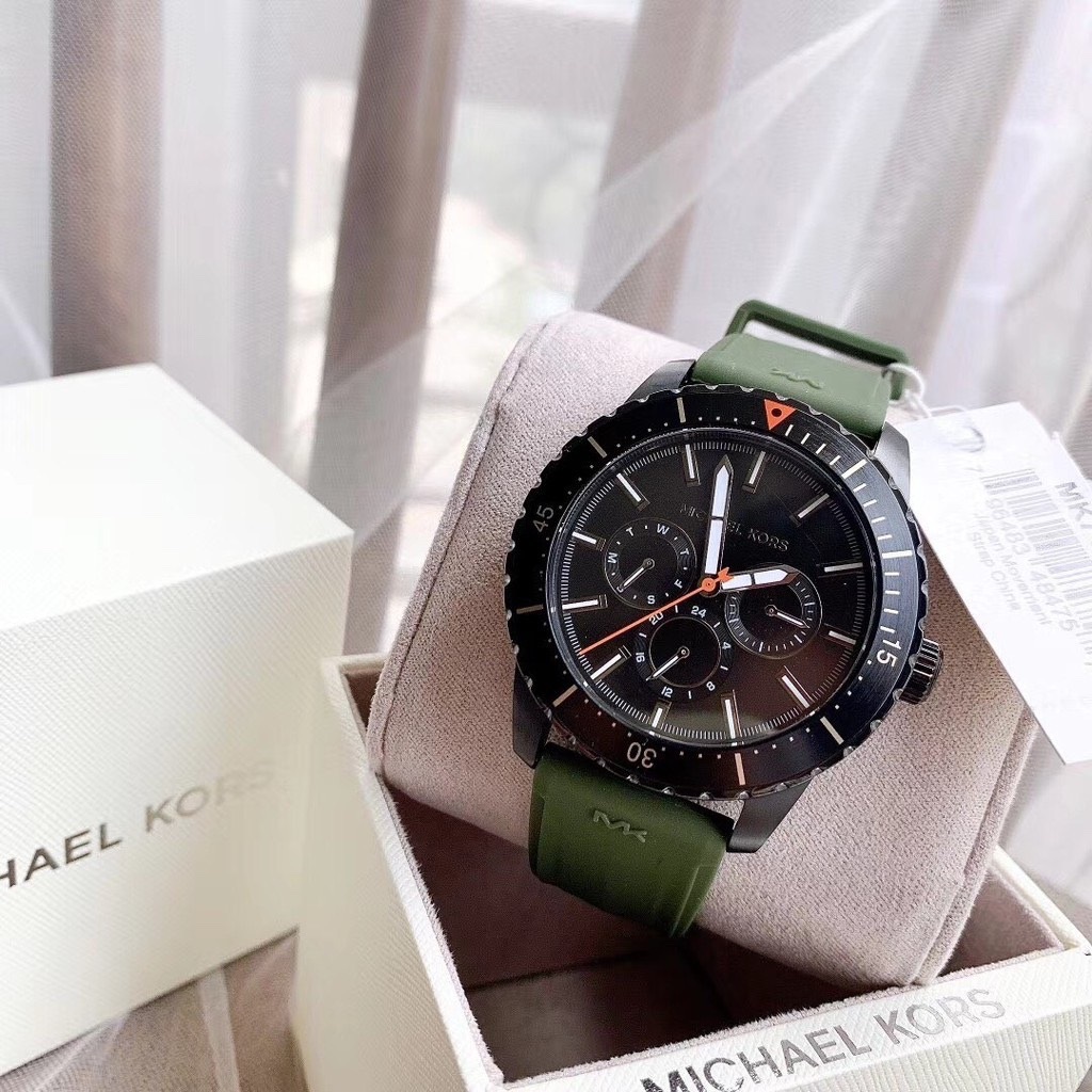 Đồng Hồ Michael Kors 6 Kim |Nam Giới |Mặt Full Đen |Dây Cao Su Xanh Rêu |Máy Pin (Quartz) |Size 40mm |donghogiatot.vn