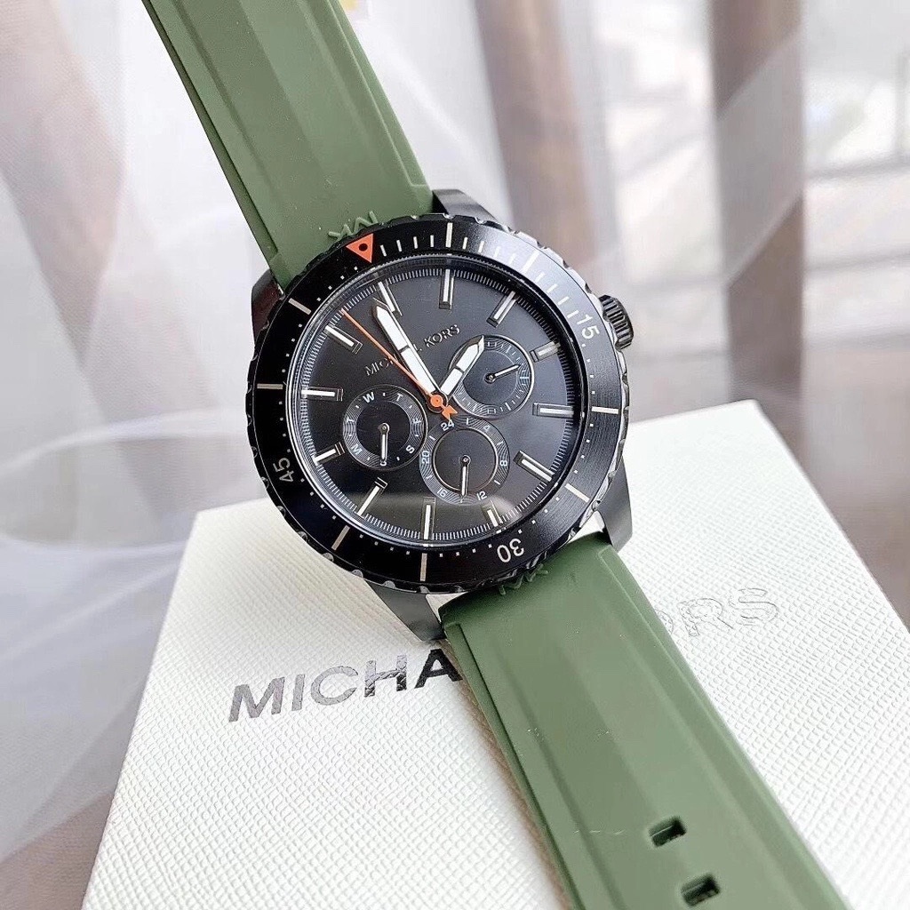 Đồng Hồ Michael Kors 6 Kim |Nam Giới |Mặt Full Đen |Dây Cao Su Xanh Rêu |Máy Pin (Quartz) |Size 40mm |donghogiatot.vn