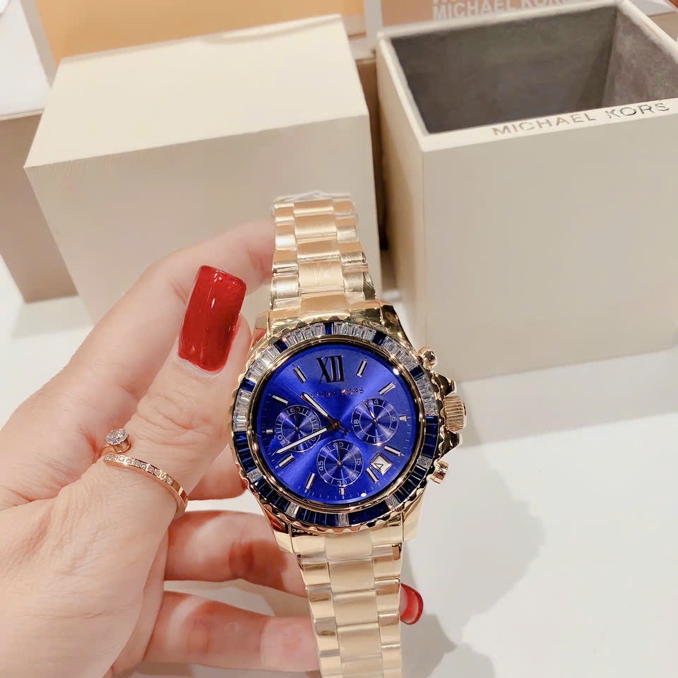 Đồng Hồ Michael Kors Everest |Unisex |Mặt Xanh |Dây Kim Loại Vàng Gold |Máy Pin (Quartz) |Size 42mm |donghogiatot.vn