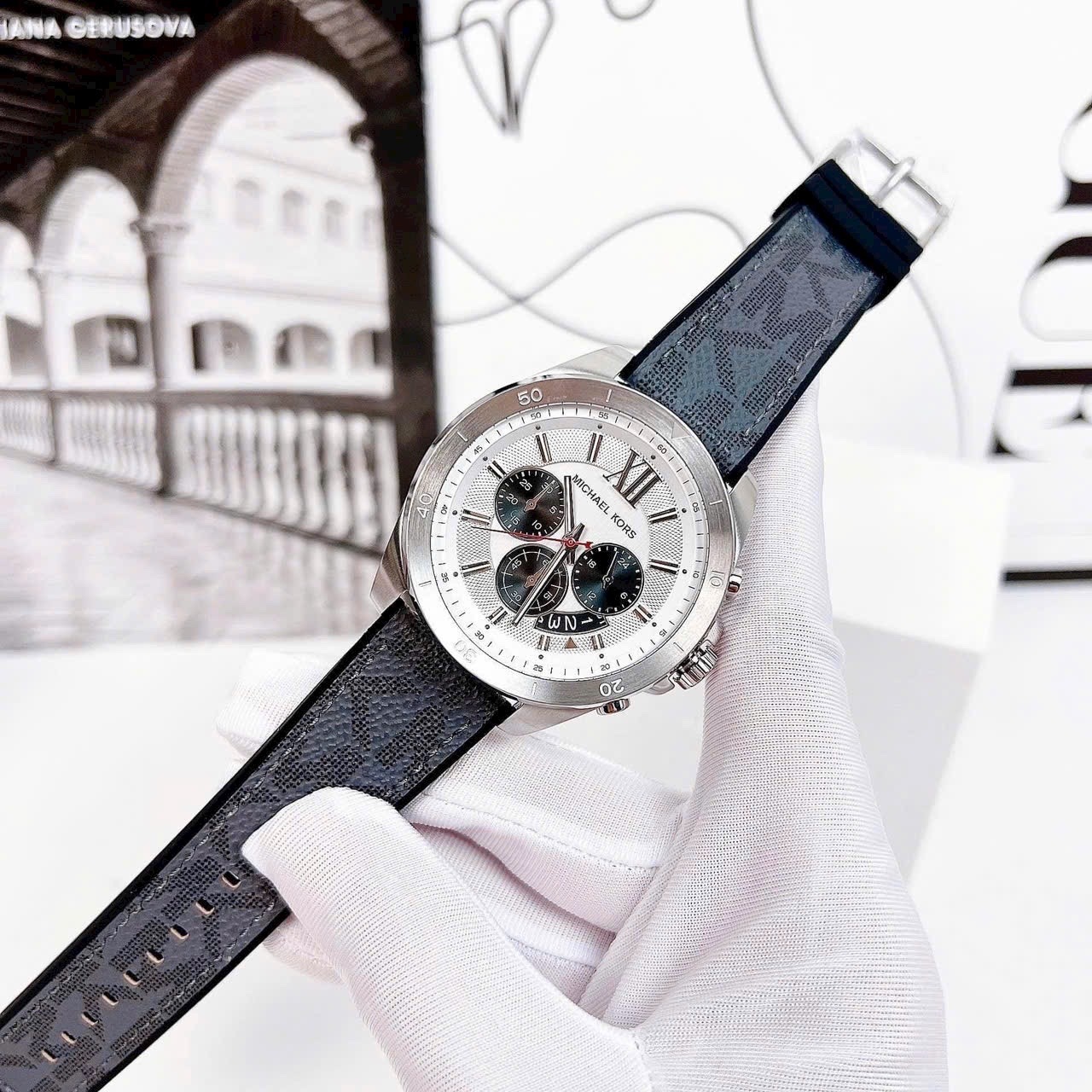 Đồng Hồ Michael Kors Brecken Chronograph |Nam Giới |Mặt Trắng |Dây Da Đen |Máy Pin (Quartz) |Size 45mm |donghogiatot.vn