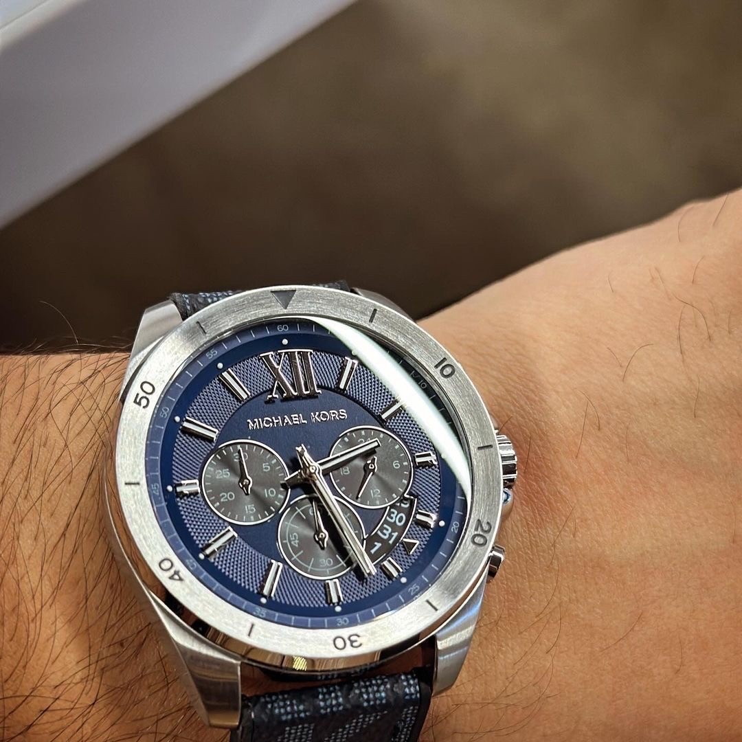 Đồng Hồ Michael Kors Brecken Chronograph |Nam Giới |Silver |Dây Da Xanh |Máy Pin (Quartz) |Size 45mm |donghogiatot.vn