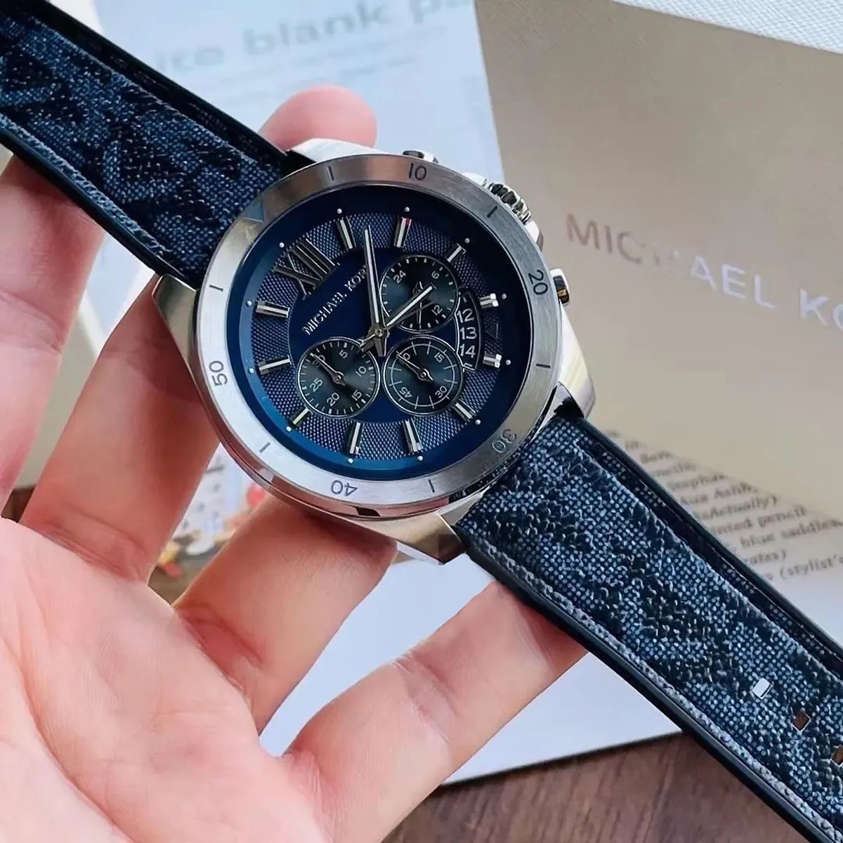 Đồng Hồ Michael Kors Brecken Chronograph |Nam Giới |Silver |Dây Da Xanh |Máy Pin (Quartz) |Size 45mm |donghogiatot.vn