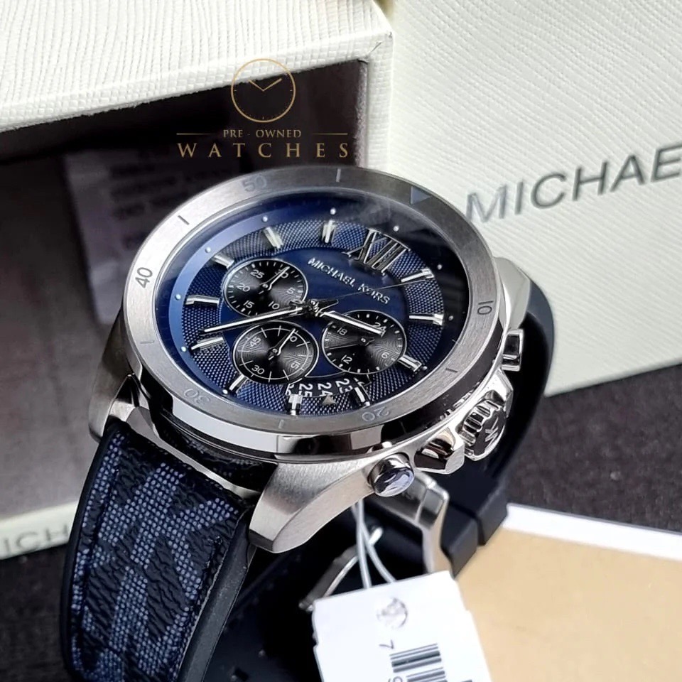 Đồng Hồ Michael Kors Brecken Chronograph |Nam Giới |Silver |Dây Da Xanh |Máy Pin (Quartz) |Size 45mm |donghogiatot.vn