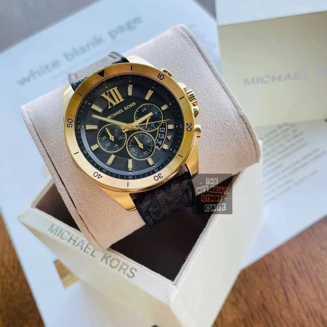 Đồng Hồ Michael Kors Brecken Chronograph |Nam Giới |Vàng Gold |Dây Da Nâu |Máy Pin (Quartz) |Size 45mm |donghogiatot.vn