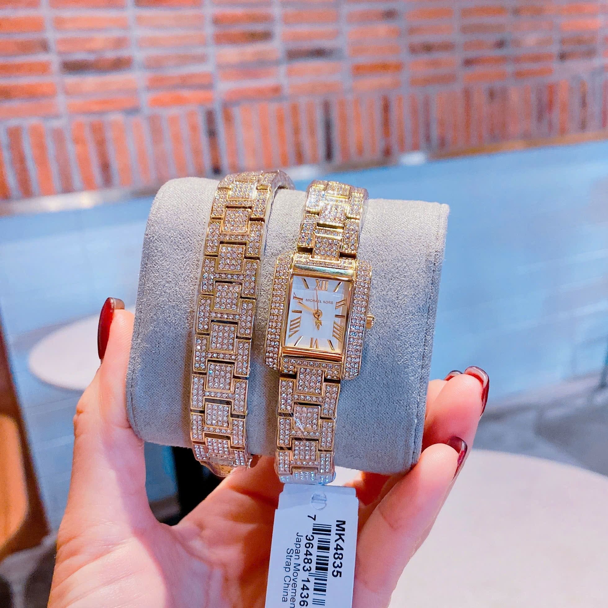 Đồng Hồ Micheal Kors Petite Emery |Nữ Giới |Mặt Chữ Nhật |Vòng Tay Full Đá Rose Gold |Máy Pin (Quartz) |Size 32mm |donghogiatot.vn