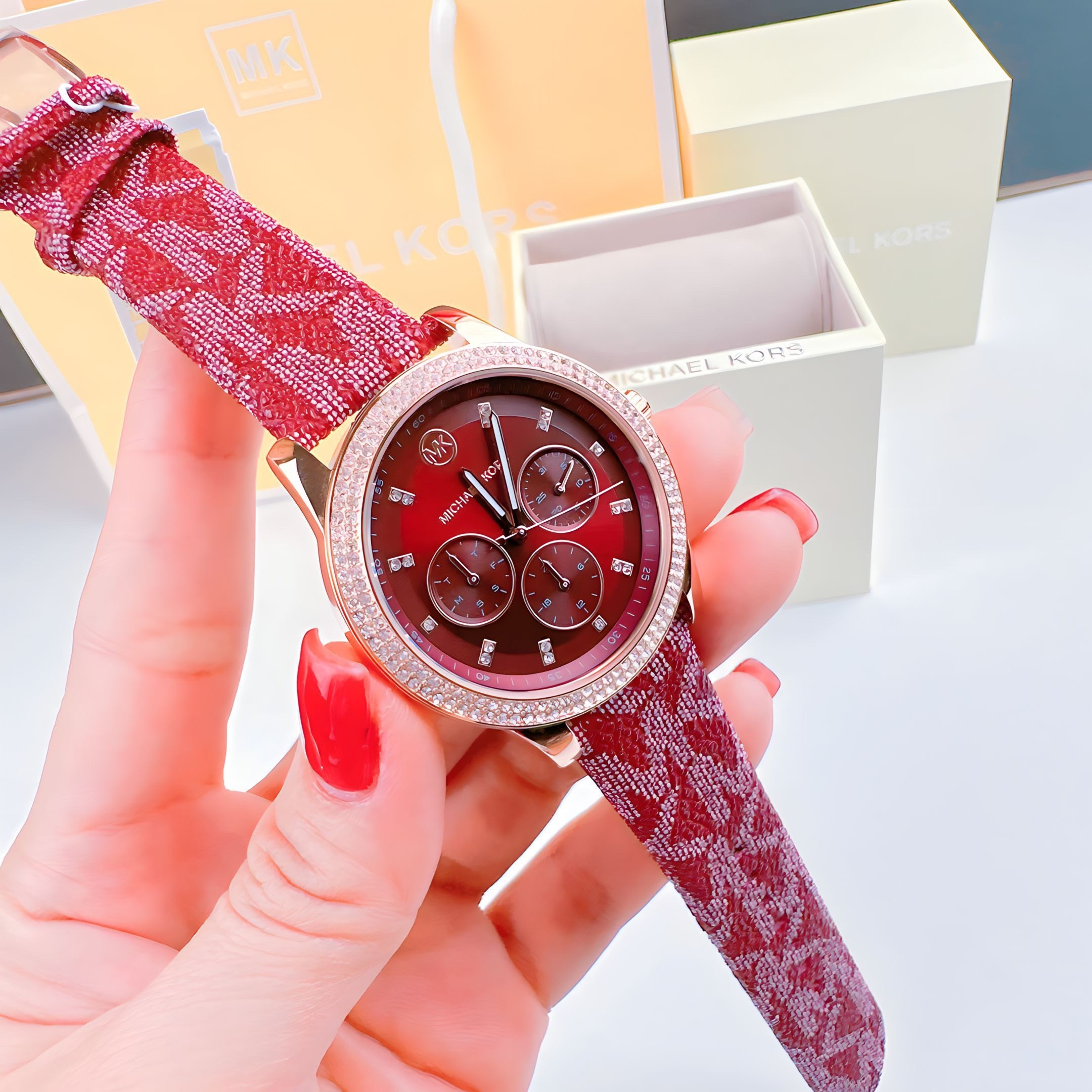 Đồng Hồ Michael Kors Tibby |Nữ Giới |Rose Gold |Dây Da Đỏ |Máy Pin (Quartz) |Size 38mm |donghogiatot.vn