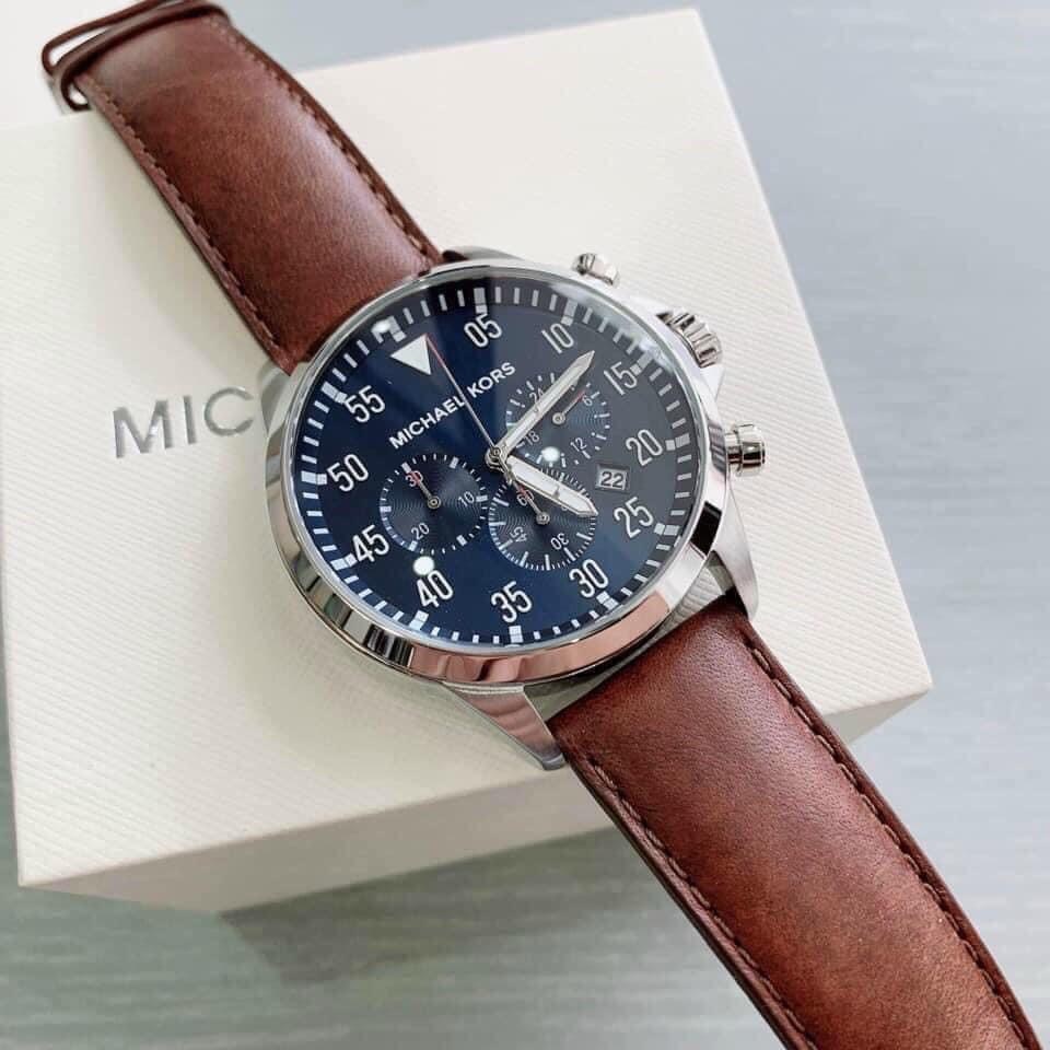 Đồng Hồ Michael Kors Gage Leather |Nam Giới |Mặt Xanh |Dây Da Nâu |Máy Pin (Quartz) |Size 45mm |donghogiatot.vn