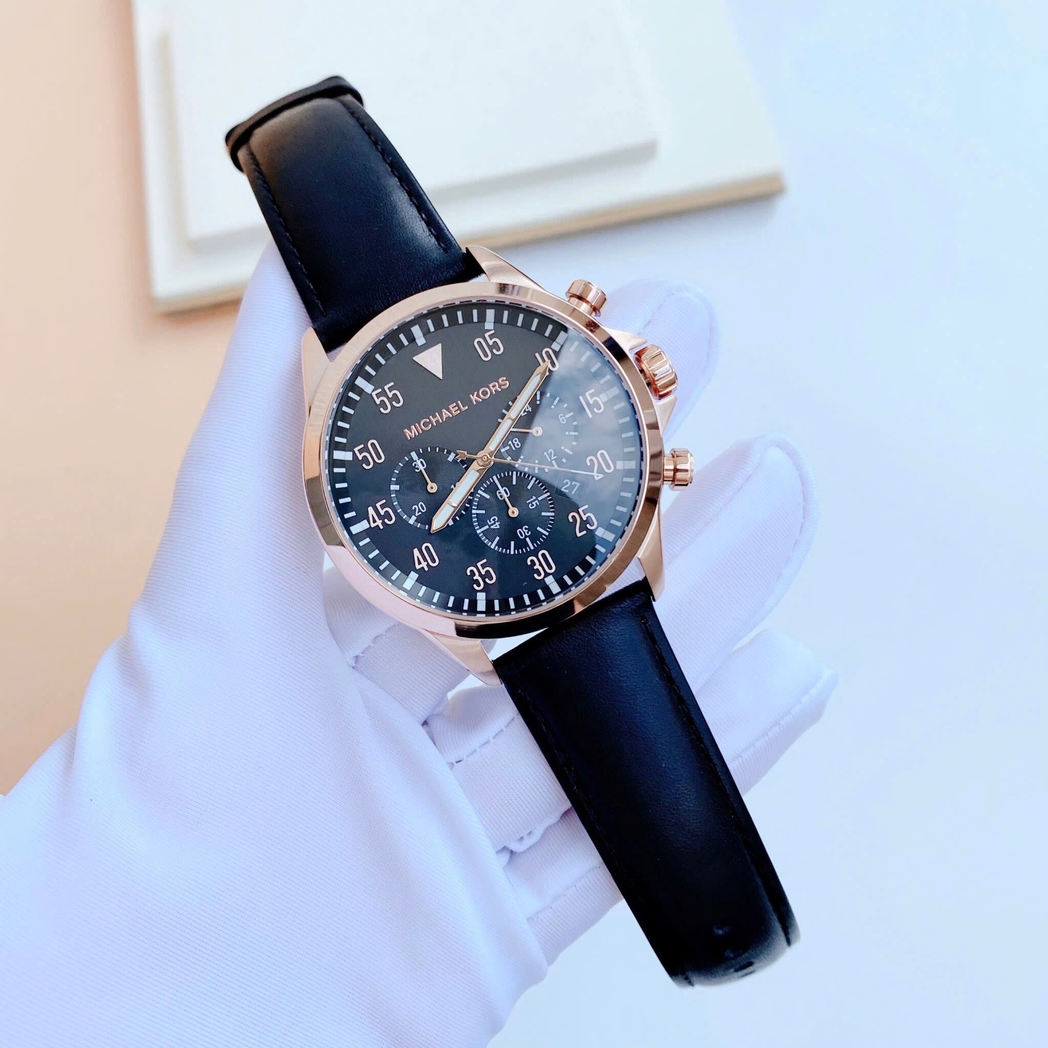 Đồng Hồ Michael Kors Gage Leather |Nam Giới |Rose Gold |Dây Da Đen |Máy Pin (Quartz) |Size 45mm |donghogiatot.vn