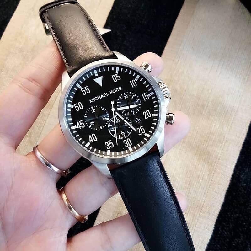 Đồng Hồ Michael Kors Gage Leather |Nam Giới |Trắng Silver |Dây Da Đen |Máy Pin (Quartz) |Size 45mm |donghogiatot.vn