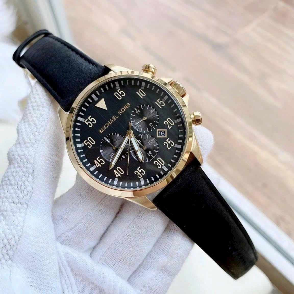 Đồng Hồ Michael Kors Gage Leather |Nam Giới |Vàng Gold |Dây Da Đen |Máy Pin (Quartz) |Size 45mm |donghogiatot.vn