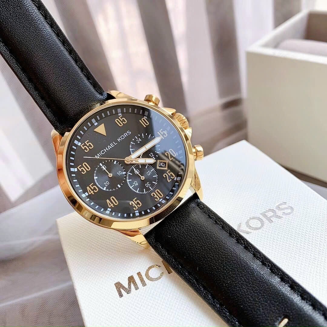 Đồng Hồ Michael Kors Gage Leather |Nam Giới |Vàng Gold |Dây Da Đen |Máy Pin (Quartz) |Size 45mm |donghogiatot.vn
