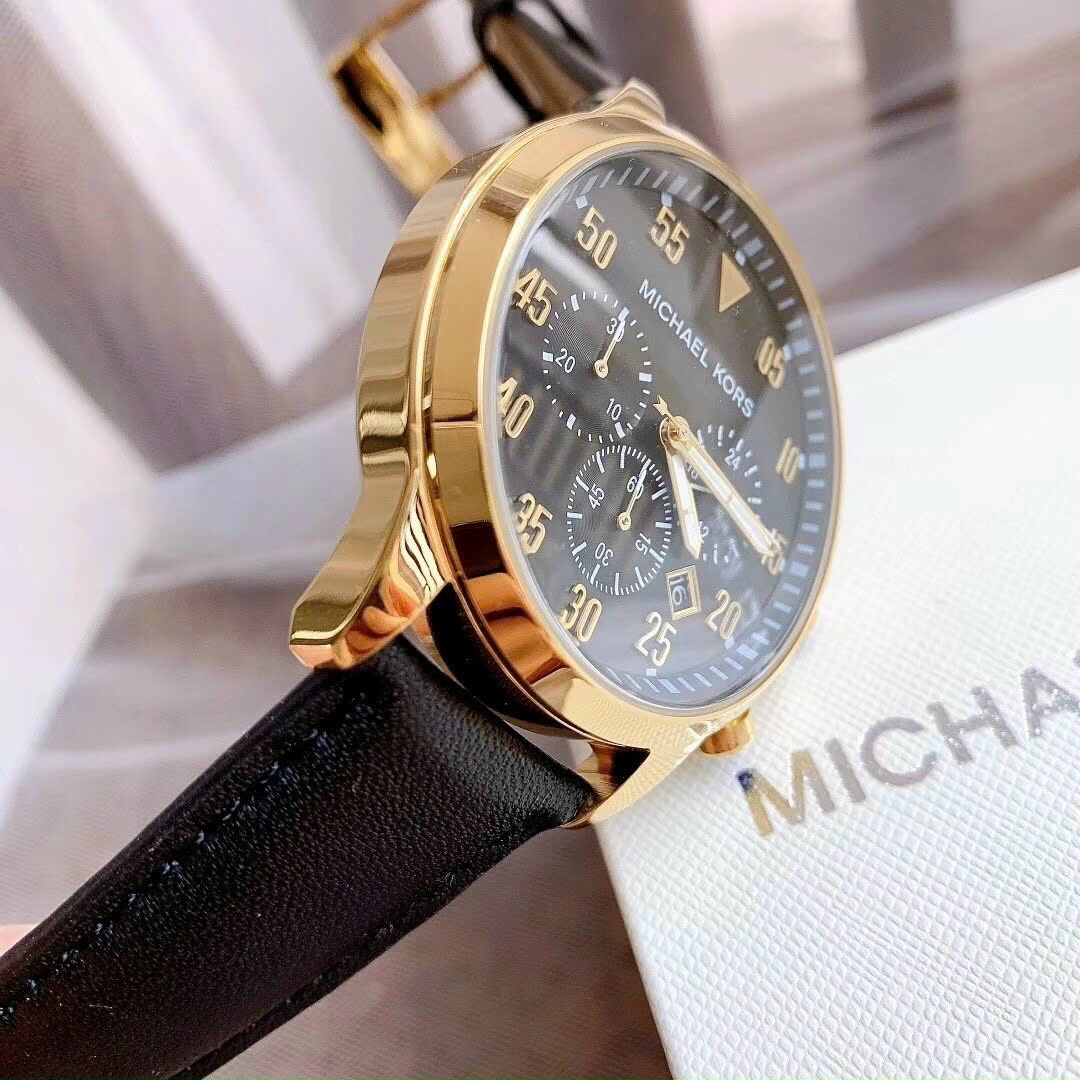 Đồng Hồ Michael Kors Gage Leather |Nam Giới |Vàng Gold |Dây Da Đen |Máy Pin (Quartz) |Size 45mm |donghogiatot.vn