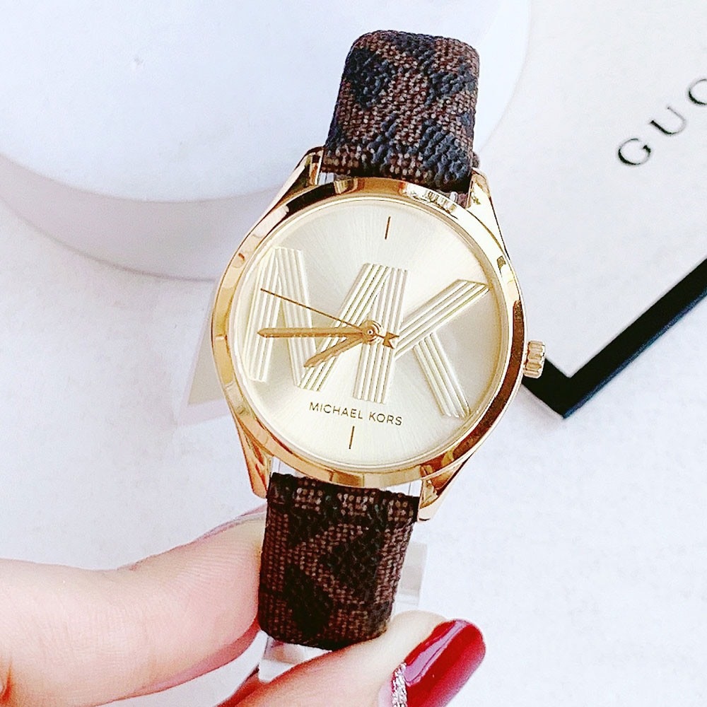 Đồng Hồ Michael Kors Jaycie |Nữ Giới |Mặt Tròn Vàng Gold |Dây Da Nâu |Máy Pin (Quartz) |Size 34mm |donghogiatot.vn