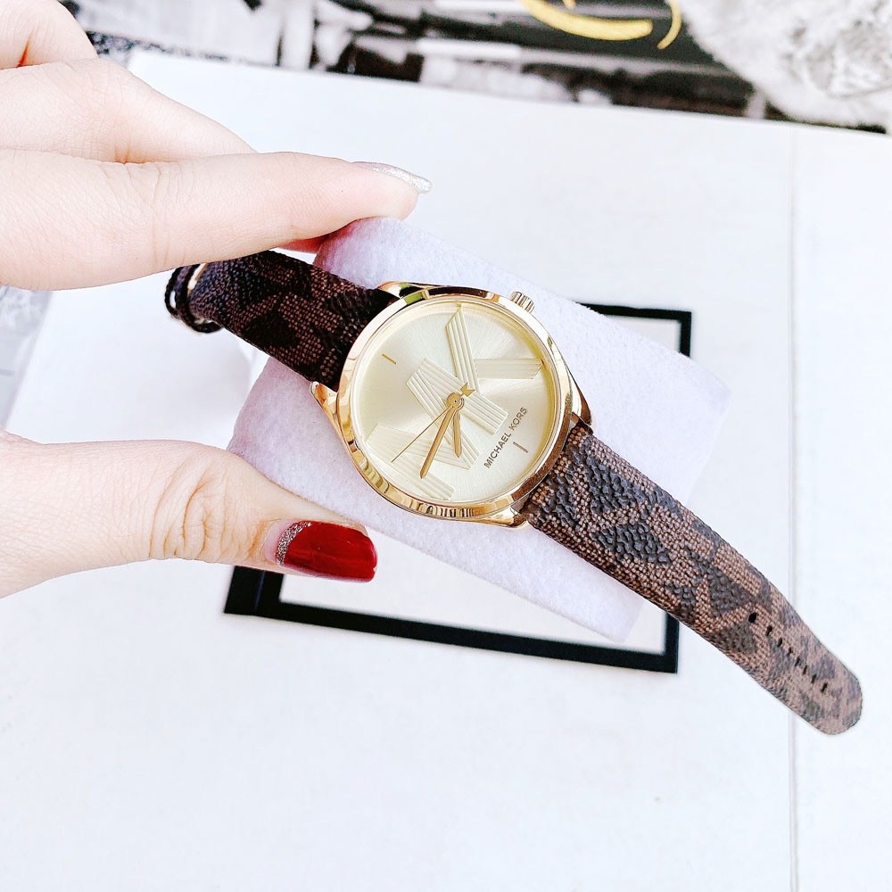 Đồng Hồ Michael Kors Jaycie |Nữ Giới |Mặt Tròn Vàng Gold |Dây Da Nâu |Máy Pin (Quartz) |Size 34mm |donghogiatot.vn