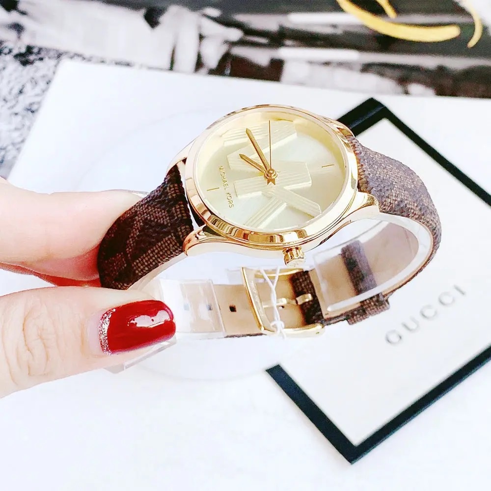Đồng Hồ Michael Kors Jaycie |Nữ Giới |Mặt Tròn Vàng Gold |Dây Da Nâu |Máy Pin (Quartz) |Size 34mm |donghogiatot.vn