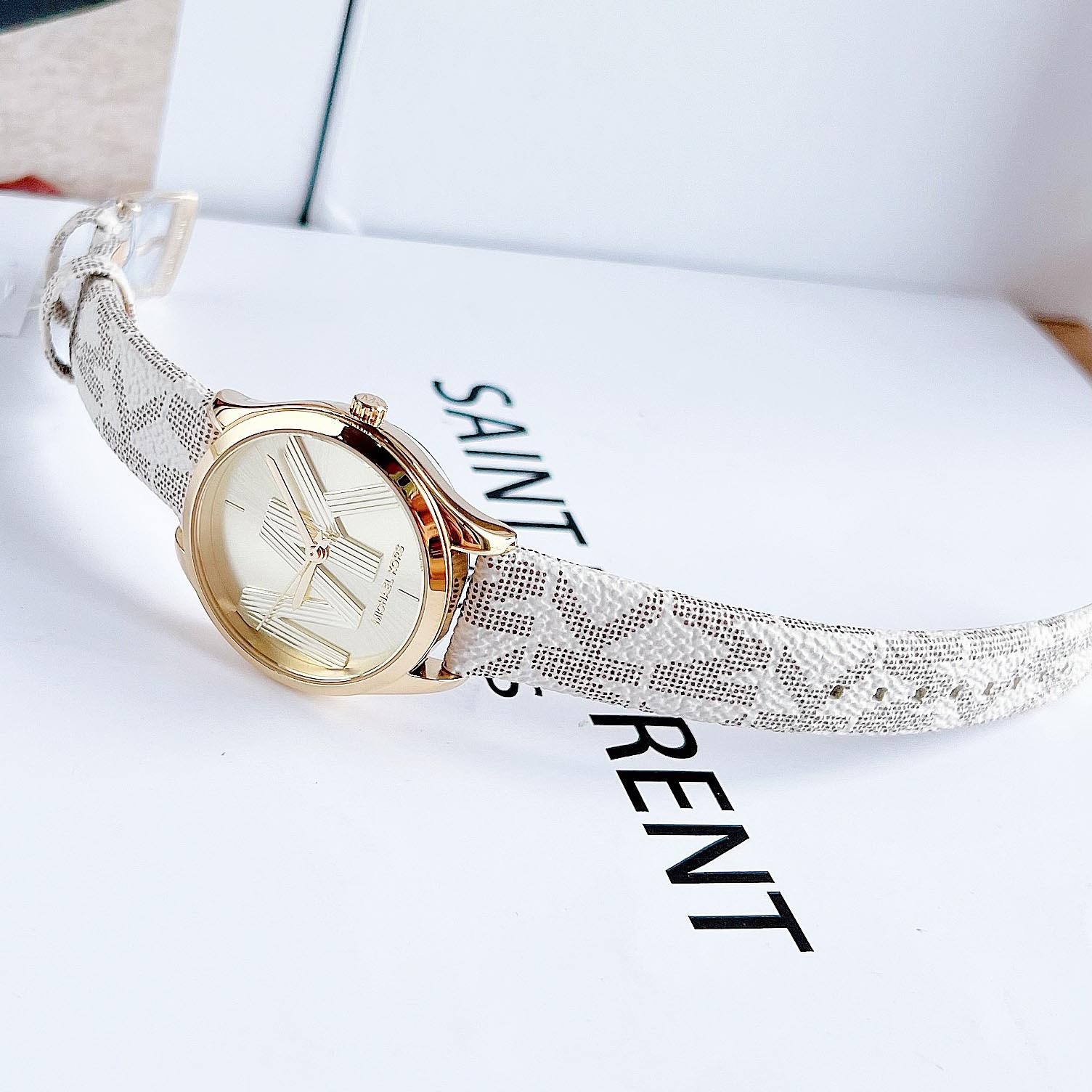 Đồng Hồ Michael Kors Jaycie |Nữ Giới |Mặt Tròn Vàng Gold |Dây Da Trắng |Máy Pin (Quartz) |Size 34mm |donghogiatot.vn