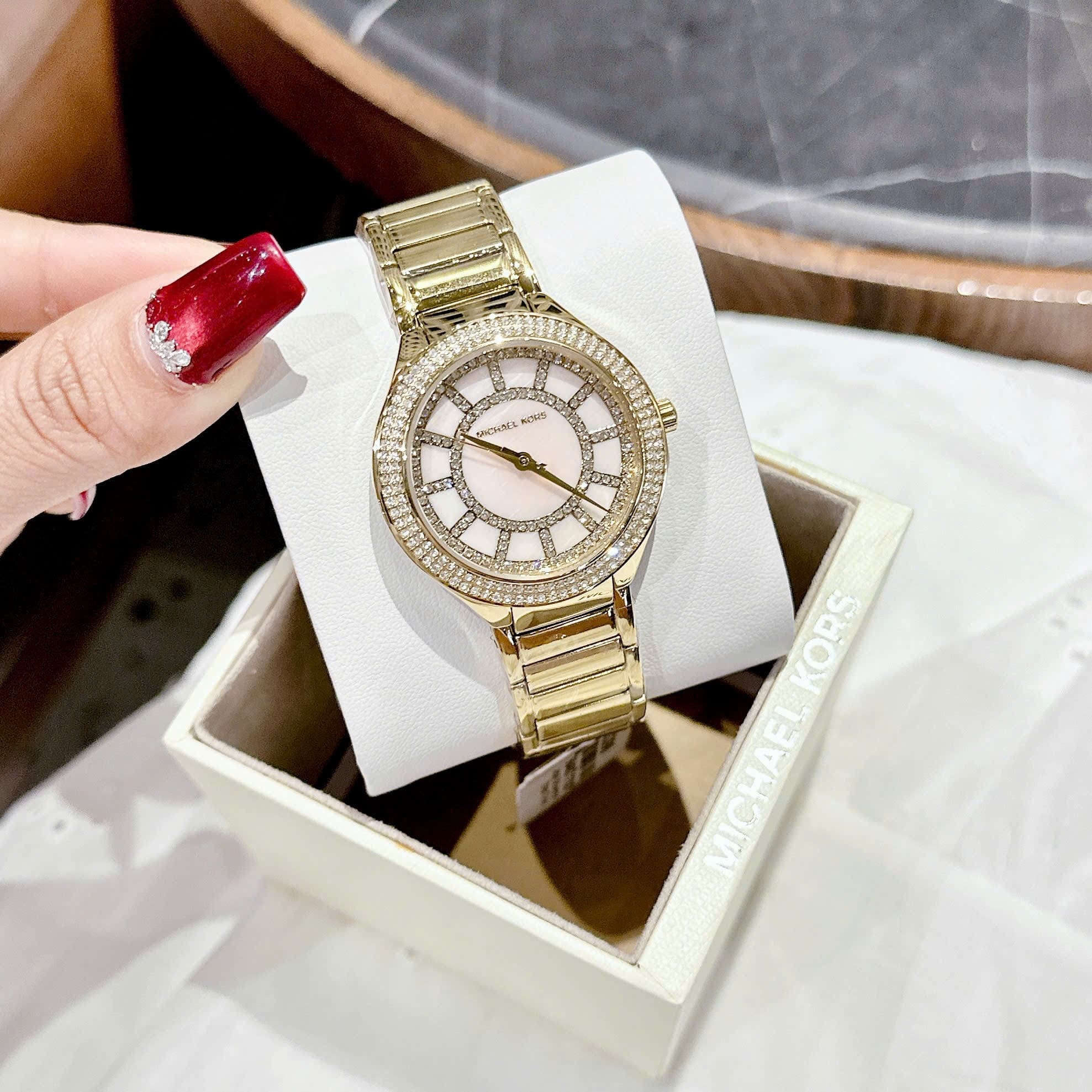 Đồng Hồ Micheal Kors Kerry |Nữ Giới |Mặt Khảm Trai Hồng |Dây Kim Loại Vàng Gold |Máy Pin (Quartz) |Size 36mm |donghogiatot.vn