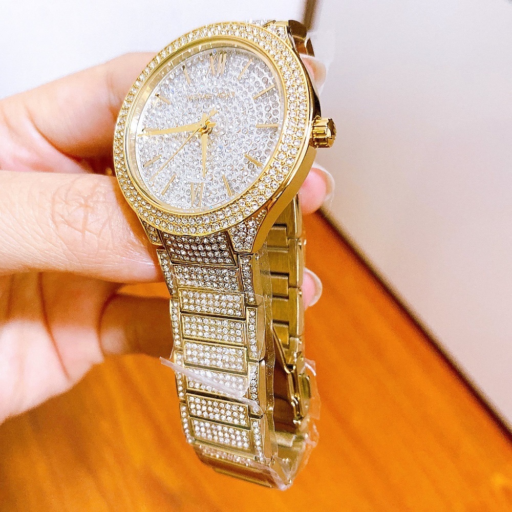 Đồng Hồ Michael Kors Kerry |Unisex |Mặt Full Đá |Dây Kim Loại Vàng Gold |Máy Pin (Quartz) |Size 38mm |donghogiatot.vn