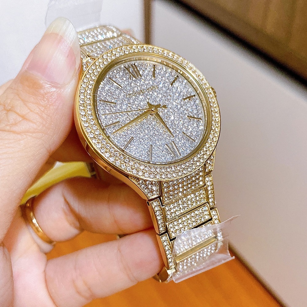 Đồng Hồ Michael Kors Kerry |Unisex |Mặt Full Đá |Dây Kim Loại Vàng Gold |Máy Pin (Quartz) |Size 38mm |donghogiatot.vn
